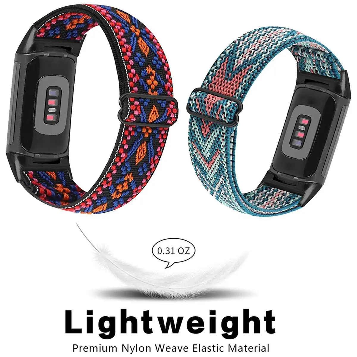 Abanen Elastic Bands for Fitbit Charge 5 & 6 | Breathable Nylon Strap with Adjustable Clasp (Blue Pink-Red Orange, 220mm) - view 3