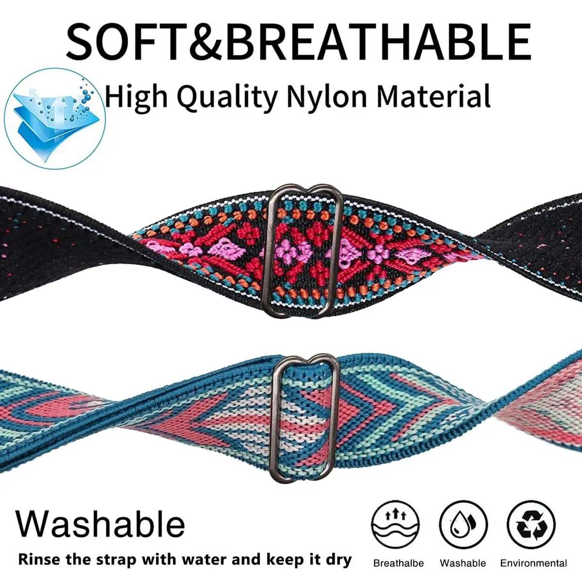 Abanen Elastic Bands for Fitbit Charge 5 & 6 | Breathable Nylon Strap with Adjustable Clasp (Blue Pink-Red Orange, 220mm) - view 4