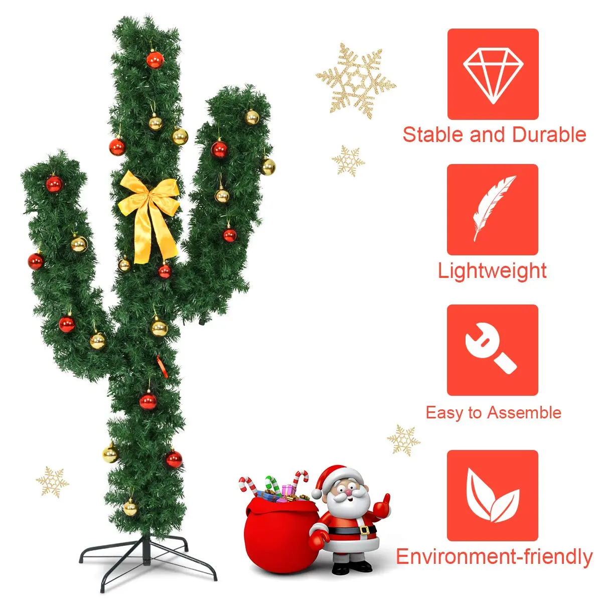 DREAMADE 6ft Pre-Lit Cactus Artificial Christmas Tree | Indoor Faux Seasonal Decor with 120 LED Lights - view 4