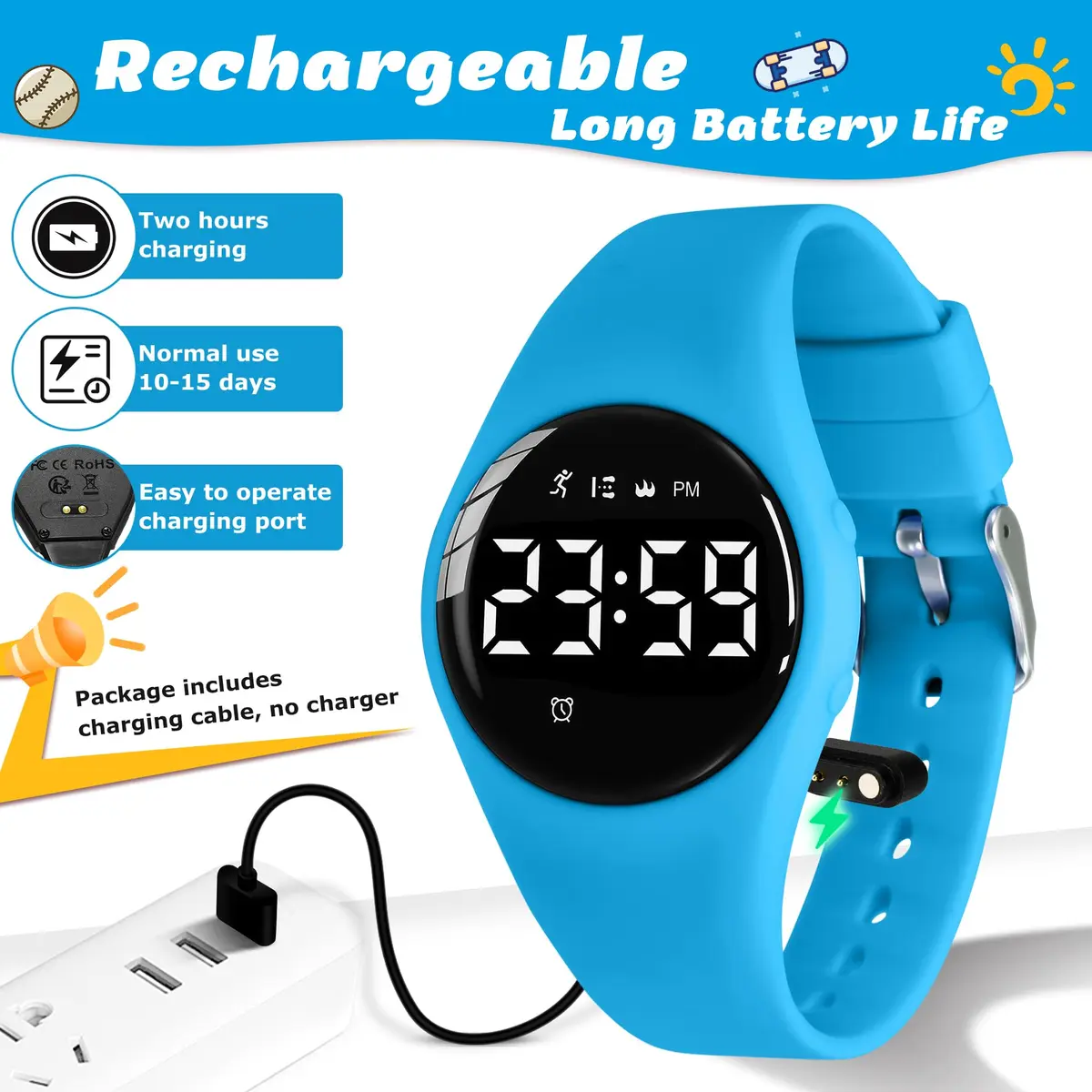 A ALPS Kids Watches for Girls Boys Digital Sport Watch with Step Counter, Waterproof, No App, 50M Waterproof, Ages 5-16 | Fitness Tracker - view 5