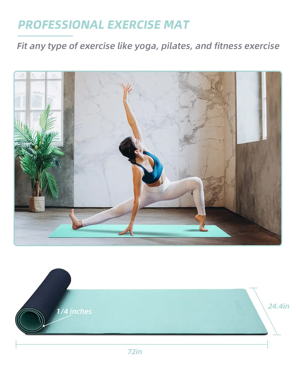 COOLMOON Yoga Mat Non Slip, 1/4 Inch Thick TPE for Women & Men | 72"x24" Exercise & Fitness Mat with Carrying Strap - view 6
