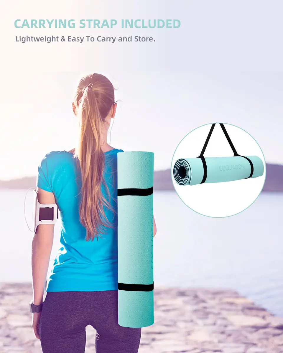 COOLMOON Yoga Mat Non Slip, 1/4 Inch Thick TPE for Women & Men | 72"x24" Exercise & Fitness Mat with Carrying Strap - view 7