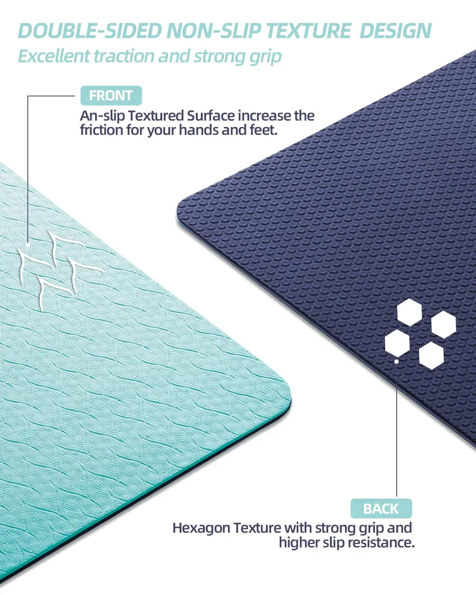 COOLMOON Yoga Mat Non Slip, 1/4 Inch Thick TPE for Women & Men | 72"x24" Exercise & Fitness Mat with Carrying Strap - view 2