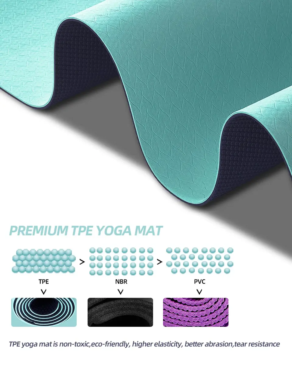 COOLMOON Yoga Mat Non Slip, 1/4 Inch Thick TPE for Women & Men | 72"x24" Exercise & Fitness Mat with Carrying Strap - view 3