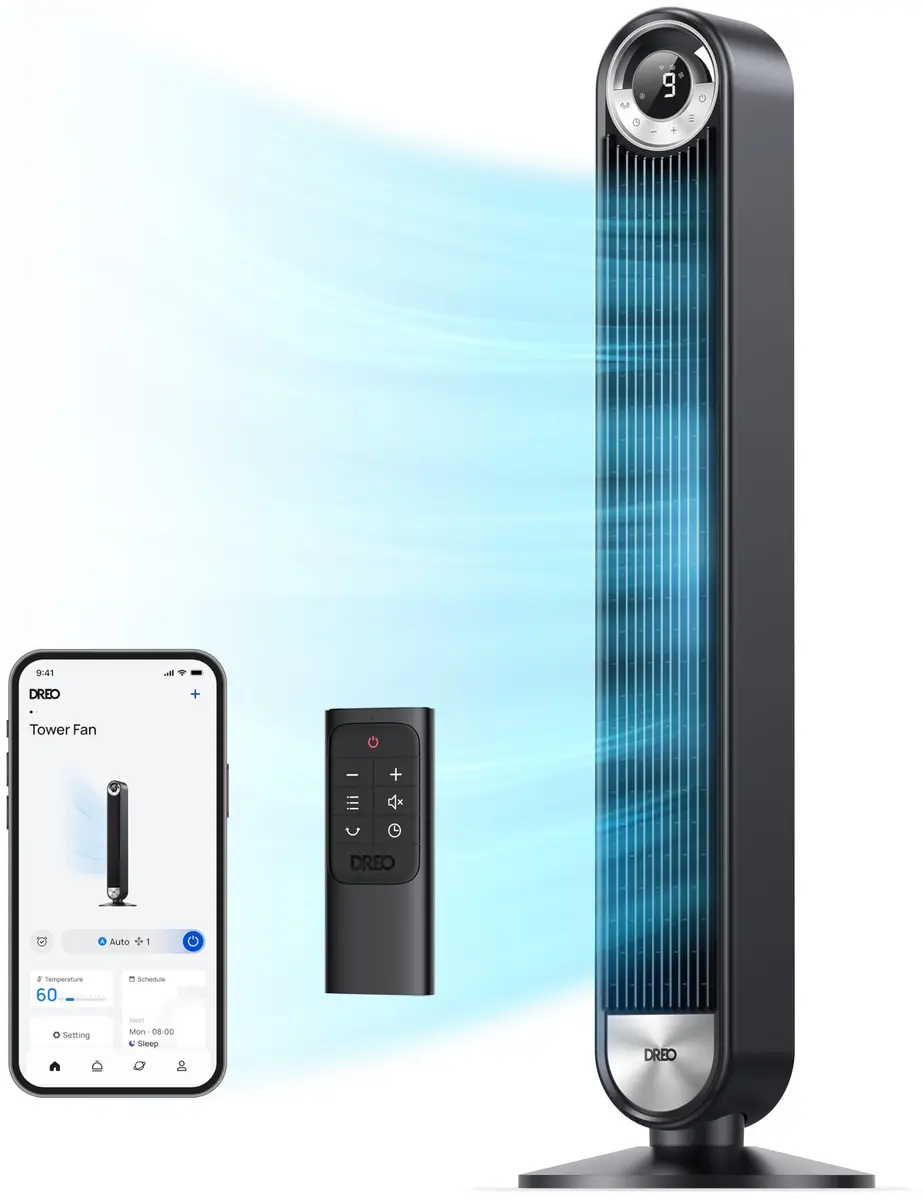 DREO Smart Tower Fan for Bedroom, 42 inch, 9 Speeds, DC Motor, Quiet & WiFi Control - main product image