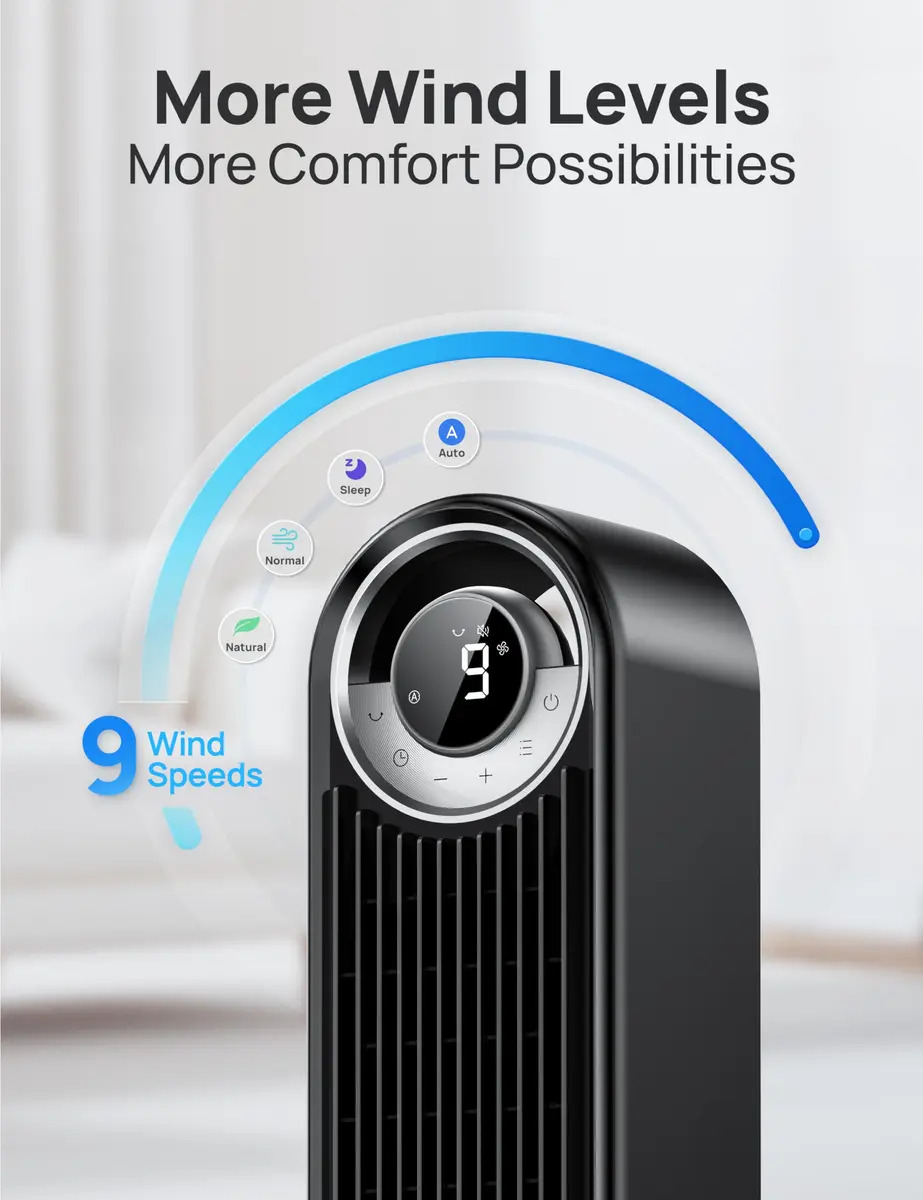 DREO Smart Tower Fan for Bedroom, 42 inch, 9 Speeds, DC Motor, Quiet & WiFi Control - view 5