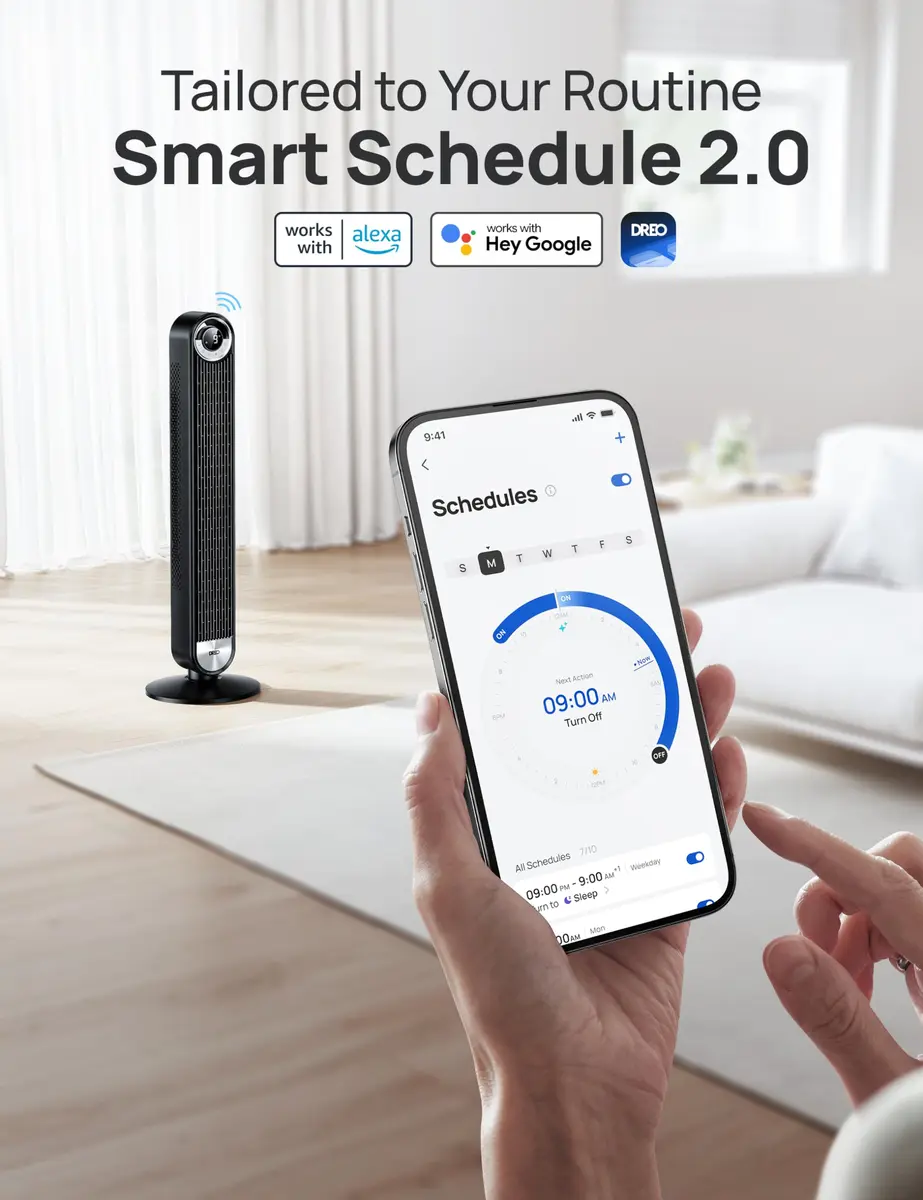 DREO Smart Tower Fan for Bedroom, 42 inch, 9 Speeds, DC Motor, Quiet & WiFi Control - view 7