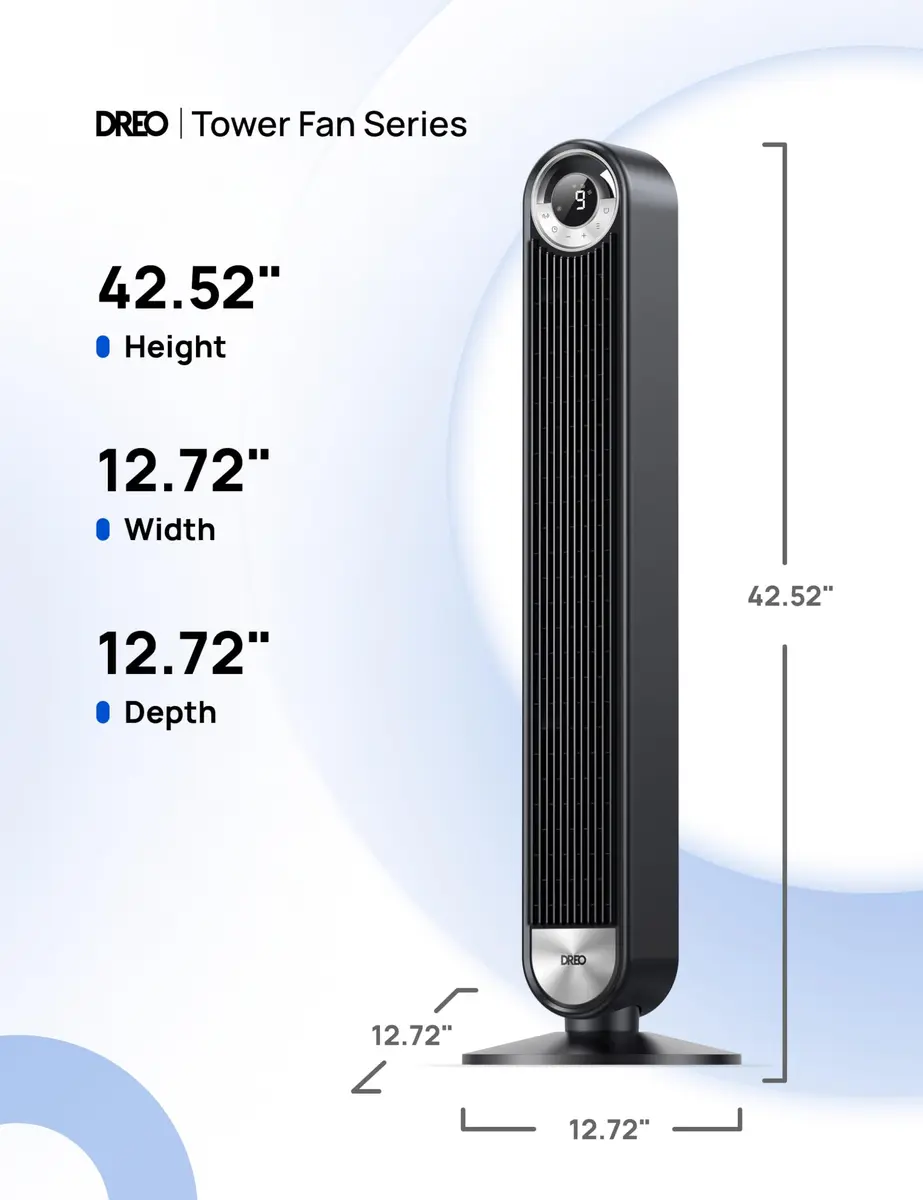 DREO Smart Tower Fan for Bedroom, 42 inch, 9 Speeds, DC Motor, Quiet & WiFi Control - view 8