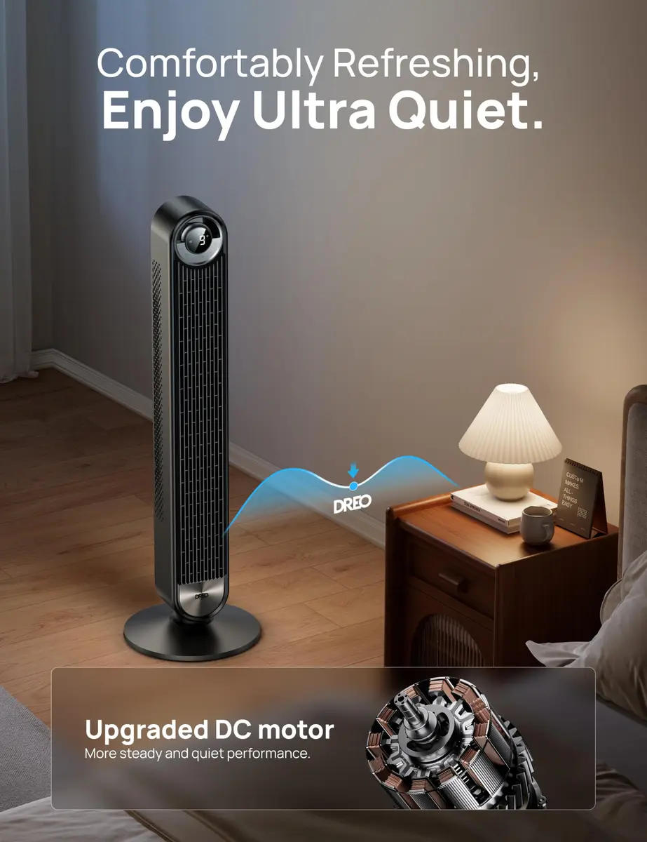 DREO Smart Tower Fan for Bedroom, 42 inch, 9 Speeds, DC Motor, Quiet & WiFi Control - view 3