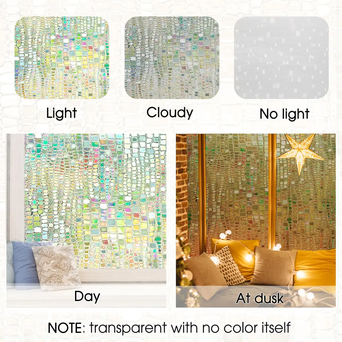Beautysaid Window Privacy Film Stained Glass 3D Rainbow (Pure,17.5x78.7in) | UV Block & Privacy with Easy Reapplication - view 9