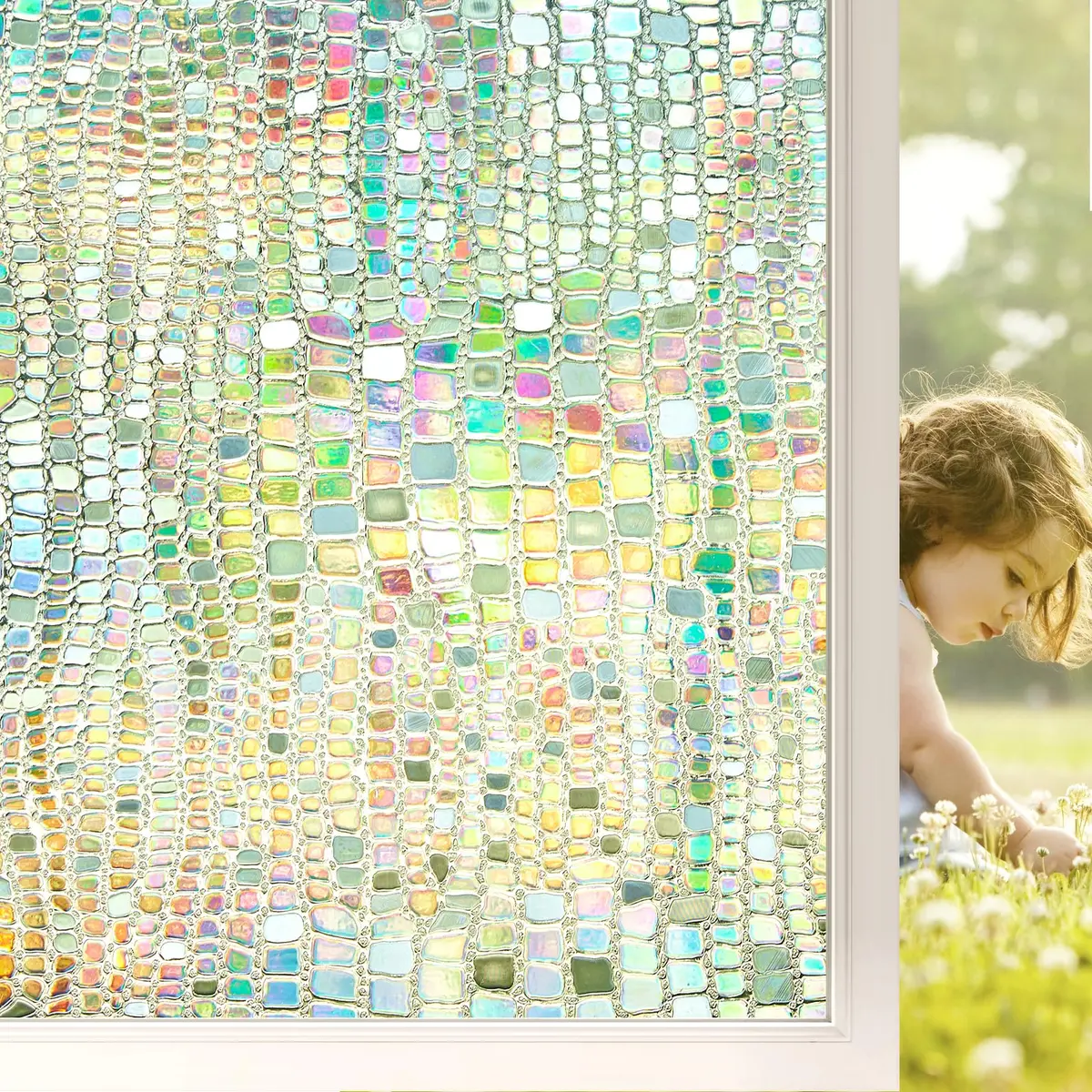 Beautysaid Window Privacy Film Stained Glass 3D Rainbow (Pure, 23.6x78.7in) | UV Block & Privacy with Rainbow Effect - main product image