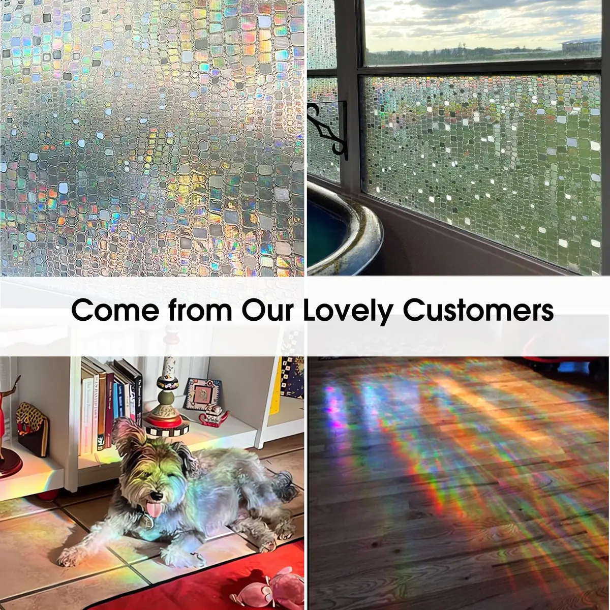 Beautysaid Window Privacy Film Stained Glass 3D Rainbow (Pure, 23.6x78.7in) | UV Block & Privacy with Rainbow Effect - view 6
