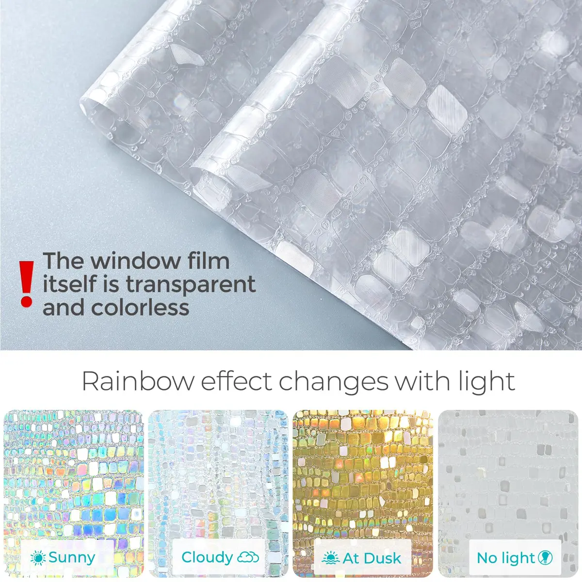 Beautysaid Window Privacy Film Stained Glass 3D Rainbow (Pure, 23.6x78.7in) | UV Block & Privacy with Rainbow Effect - view 7