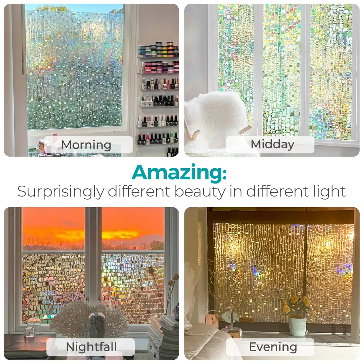 Beautysaid Window Privacy Film Stained Glass 3D Rainbow (Pure, 23.6x78.7in) | UV Block & Privacy with Rainbow Effect - view 8
