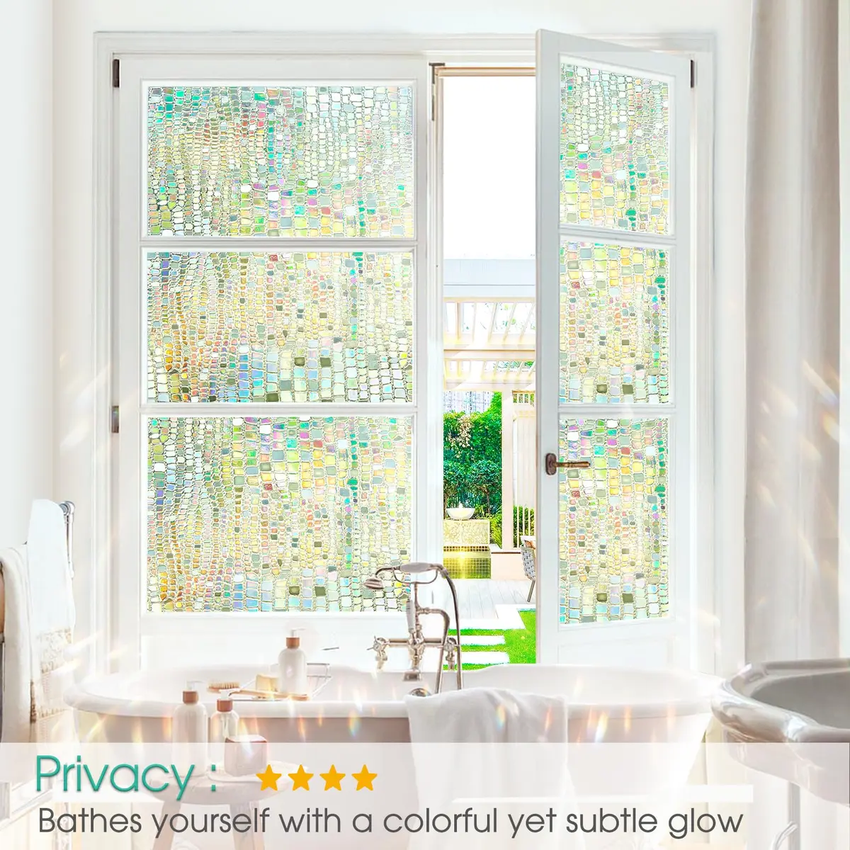 Beautysaid Window Privacy Film Stained Glass 3D Rainbow (Pure, 23.6x78.7in) | UV Block & Privacy with Rainbow Effect - view 4