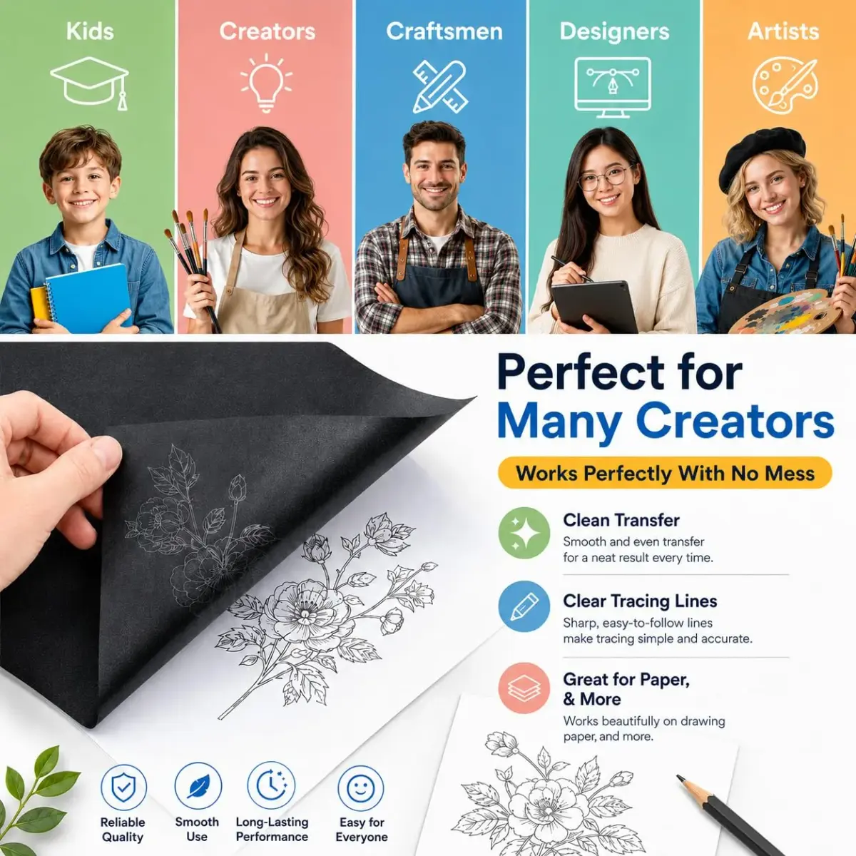 PSLER Black Carbon Paper for Tracing - 30Pcs Graphite Transfer Paper, A4 Size (21x30cm) - view 7