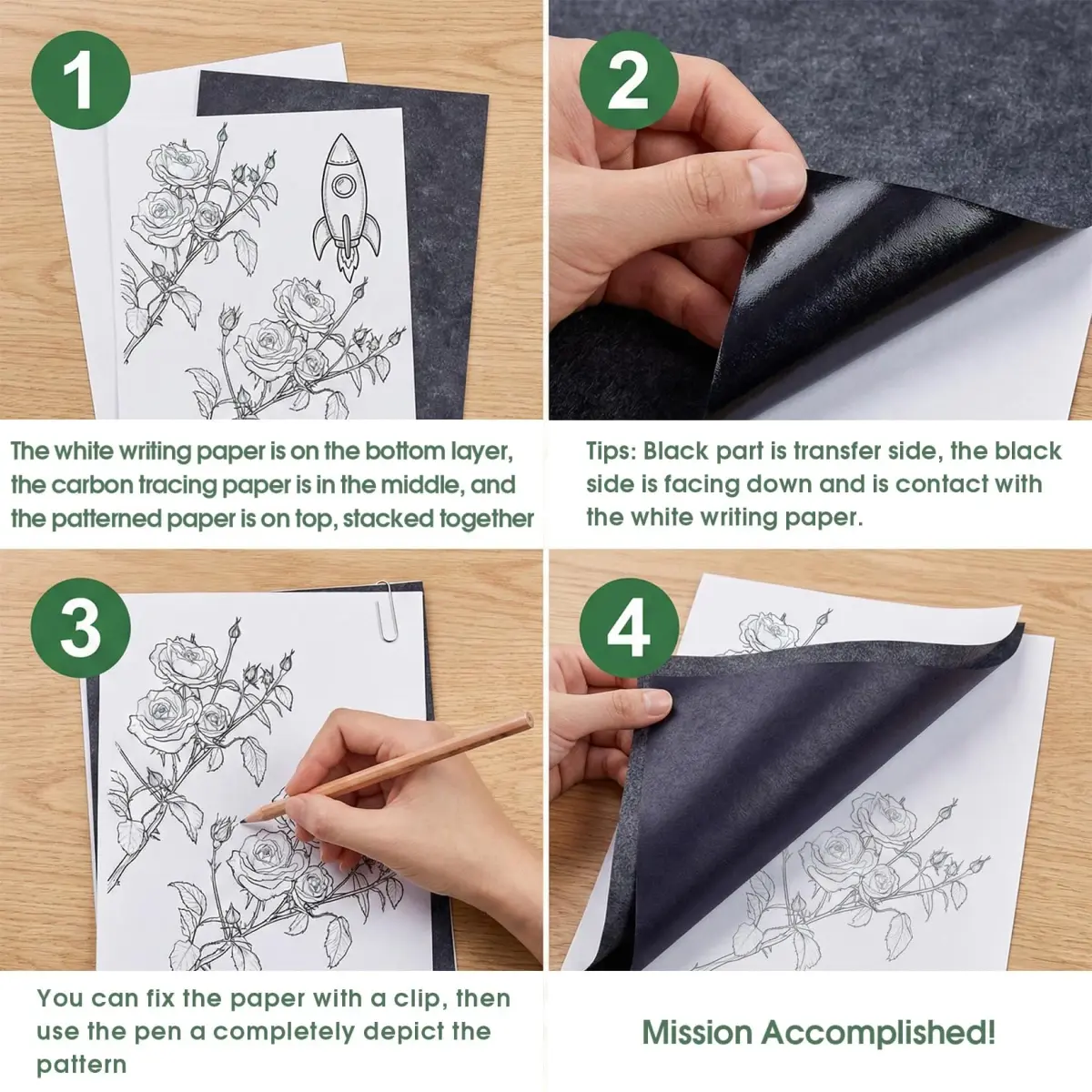 PSLER Black Carbon Paper for Tracing - 30Pcs Graphite Transfer Paper, A4 Size (21x30cm) - view 4
