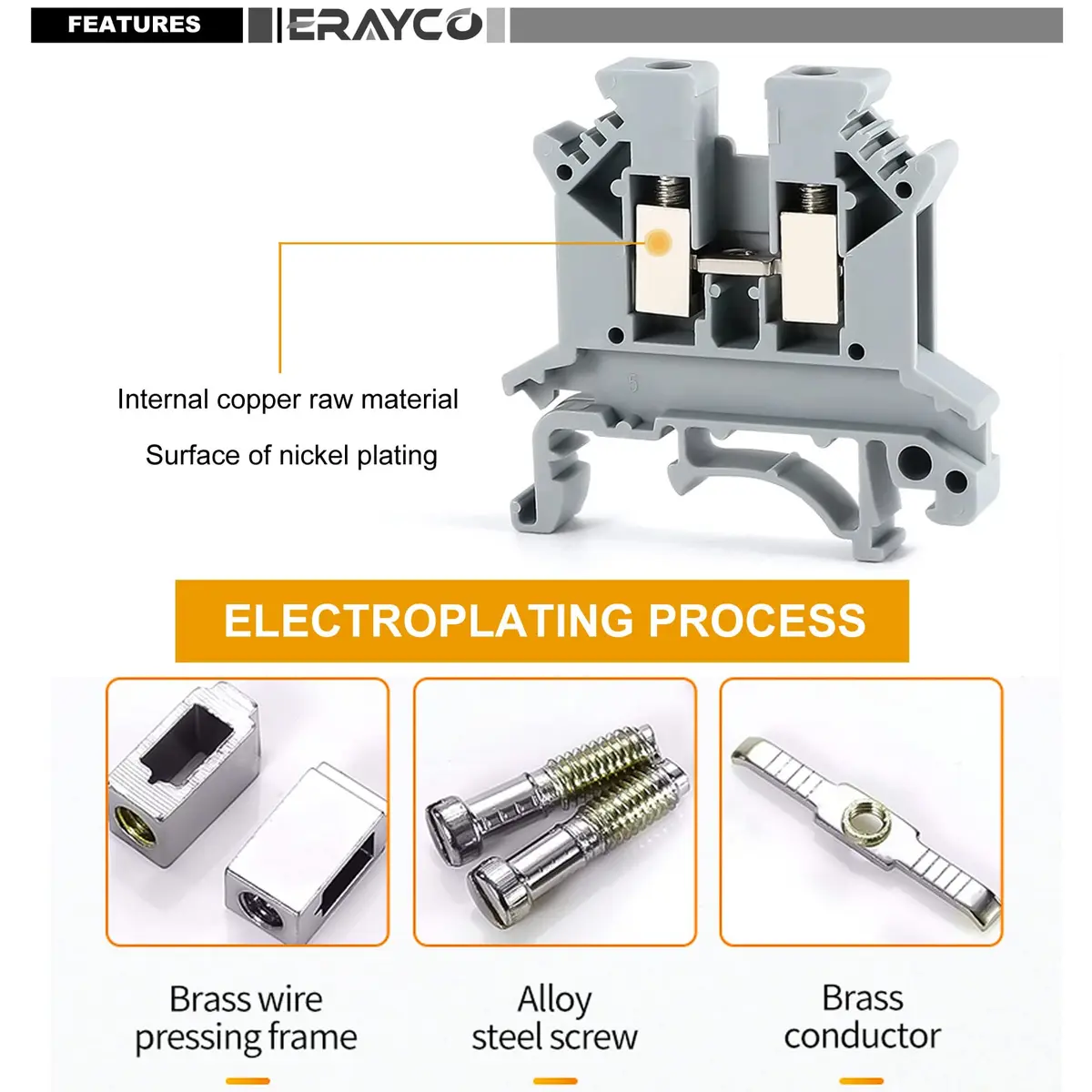 Erayco UK2.5B-WR DIN Rail Terminal Block, Screw Clamp, 690V 32A, 24-12AWG, Pack of 100 | Vibration & Thermal Resilience - view 5