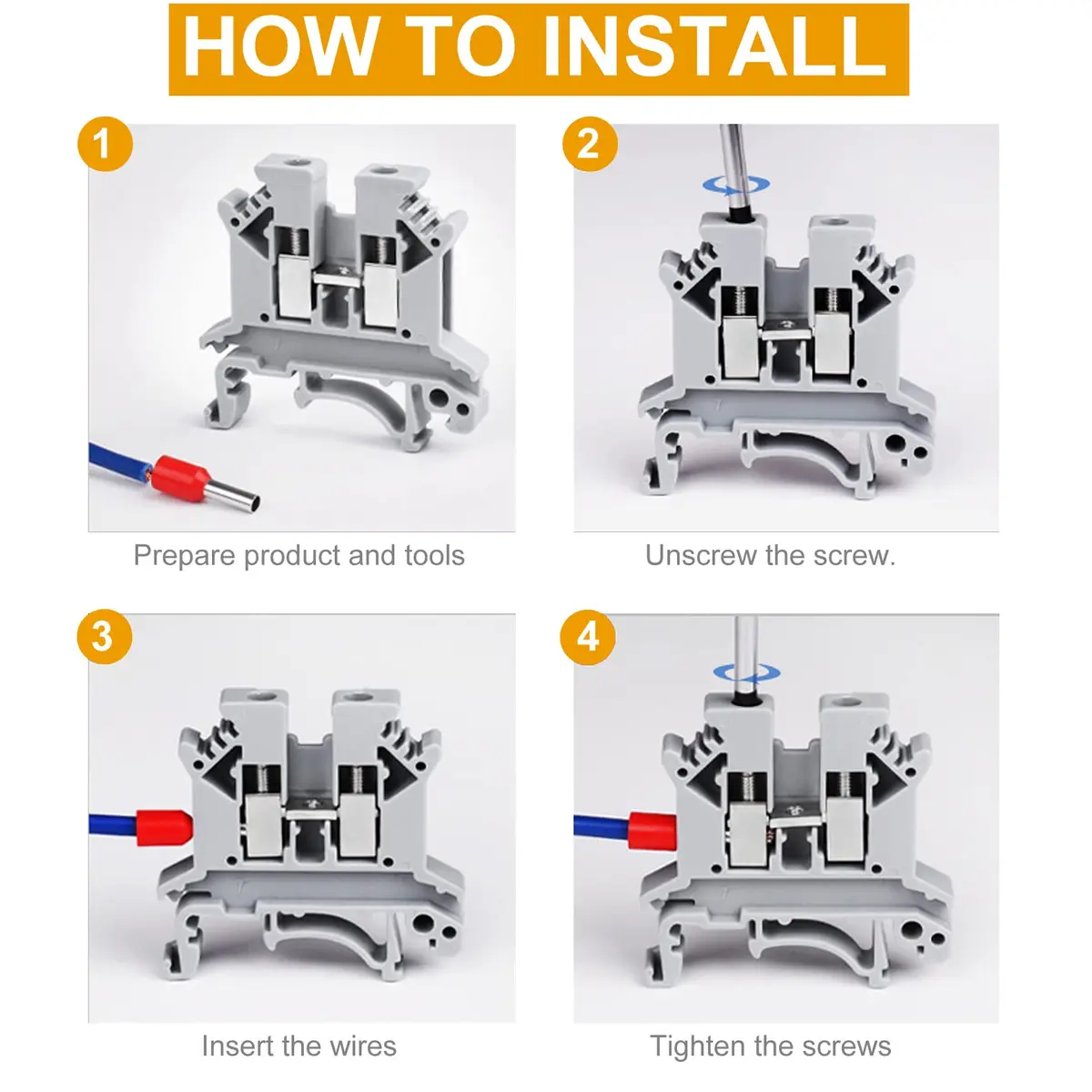 Erayco UK2.5B-WR DIN Rail Terminal Block, Screw Clamp, 690V 32A, 24-12AWG, Pack of 100 | Vibration & Thermal Resilience - view 7