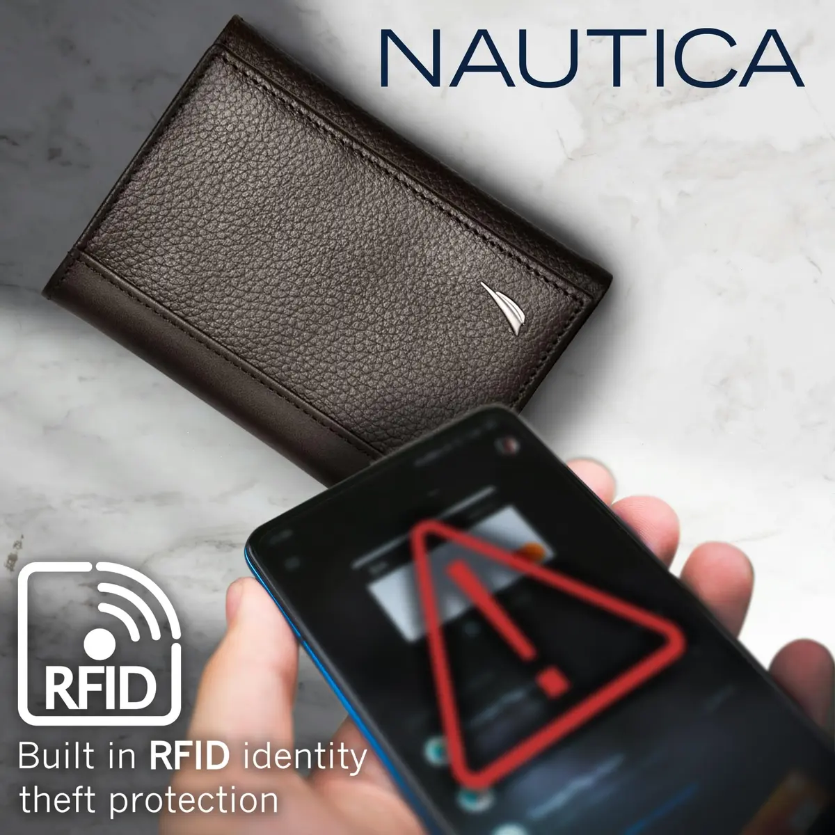 Nautica Men's Classic Trifold Wallet | RFID Blocking Protection | Genuine Leather | Black | 8.9cm (3.5") - view 5