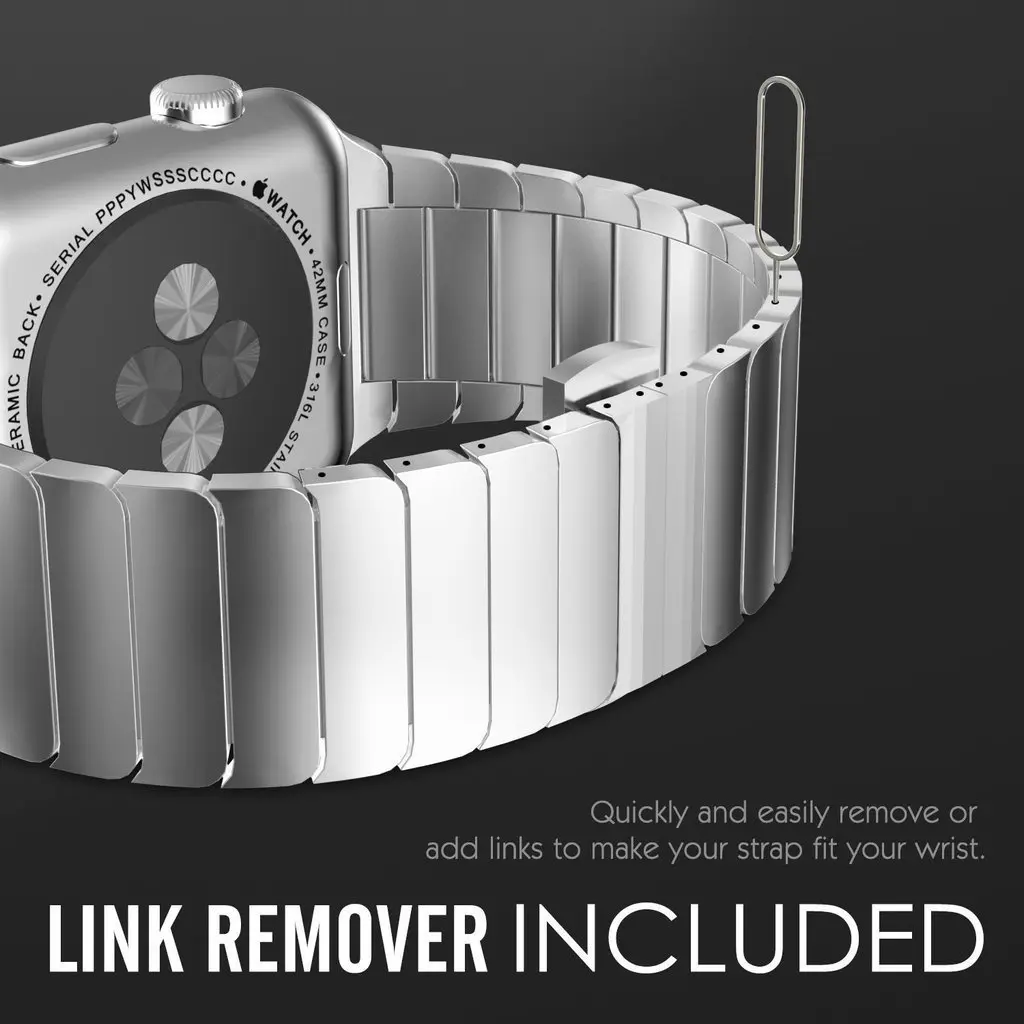NewWays Metal Link Bracelet Band for Apple Watch 40mm/41mm/42mm/44mm/45mm Silver | Premium Stainless Steel - view 4