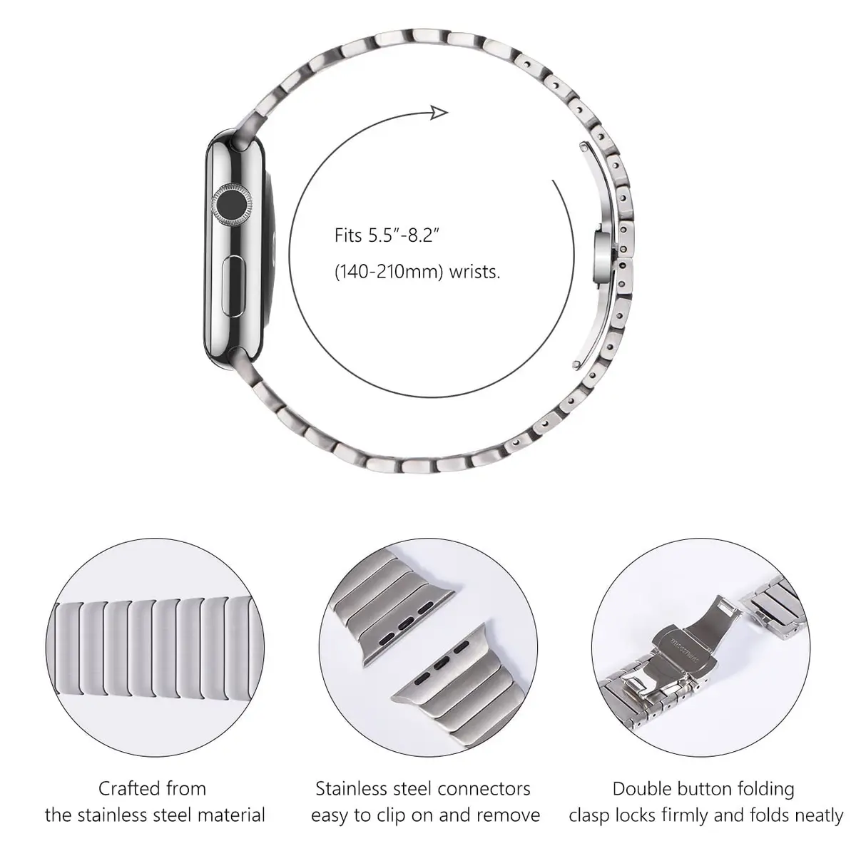 NewWays Metal Link Bracelet Band for Apple Watch Ultra 4/3/2/1, Series 9/8/7/6/5/4 45mm/44mm | Premium Stainless Steel - view 4
