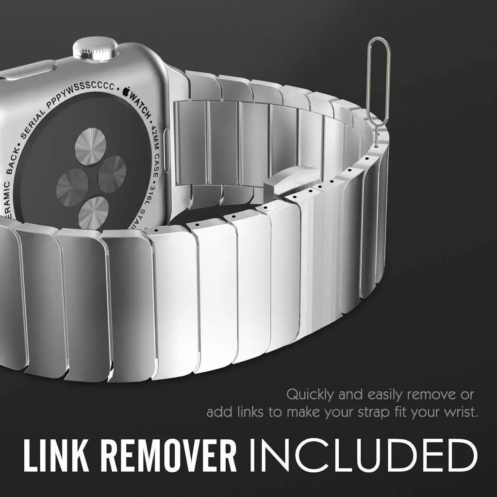 NewWays Metal Link Bracelet Band for Apple Watch Ultra 4/3/2/1, Series 9/8/7/6/5/4 45mm/44mm | Premium Stainless Steel - view 5