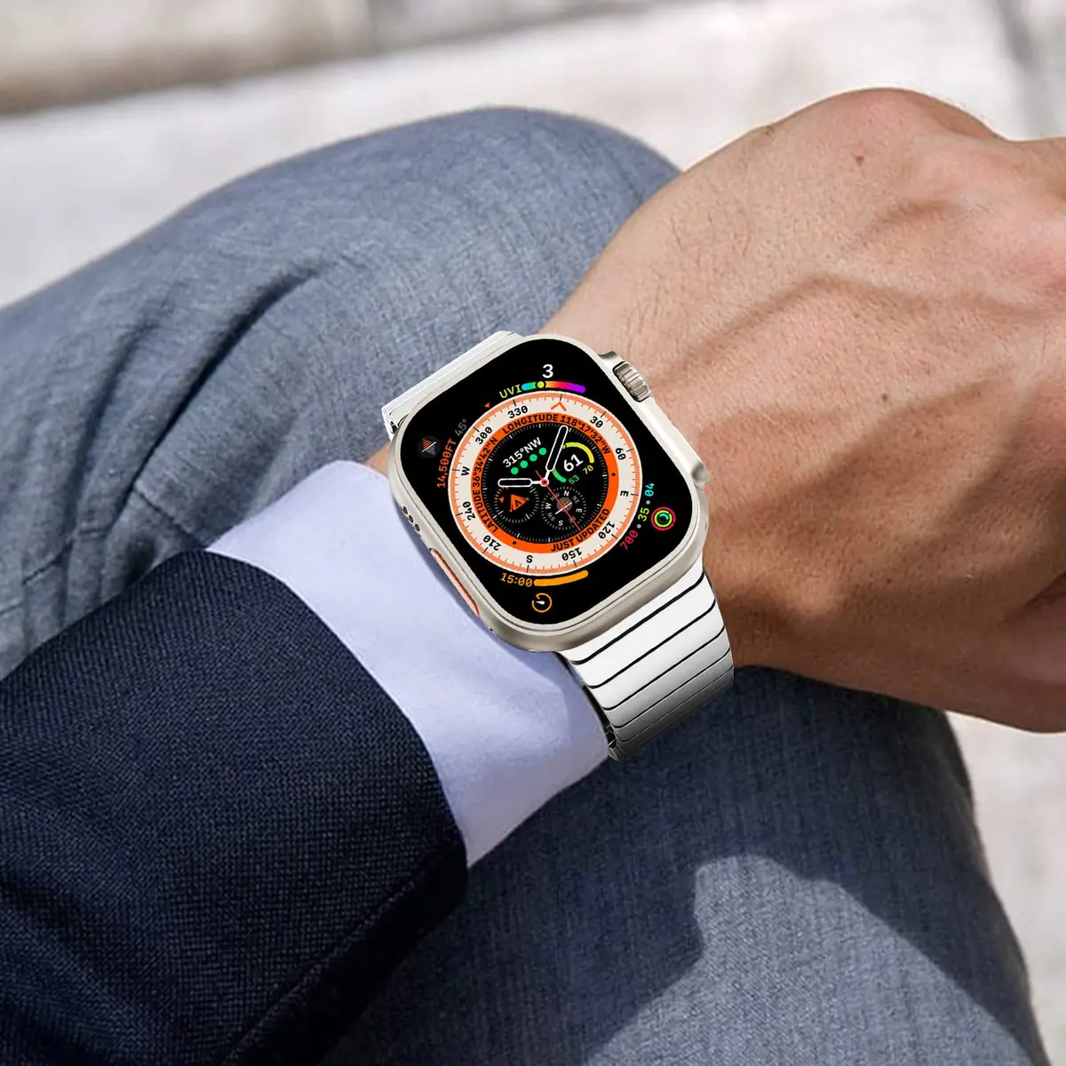 NewWays Metal Link Bracelet Band for Apple Watch Ultra 4/3/2/1, Series 9/8/7/6/5/4 45mm/44mm | Premium Stainless Steel - view 7