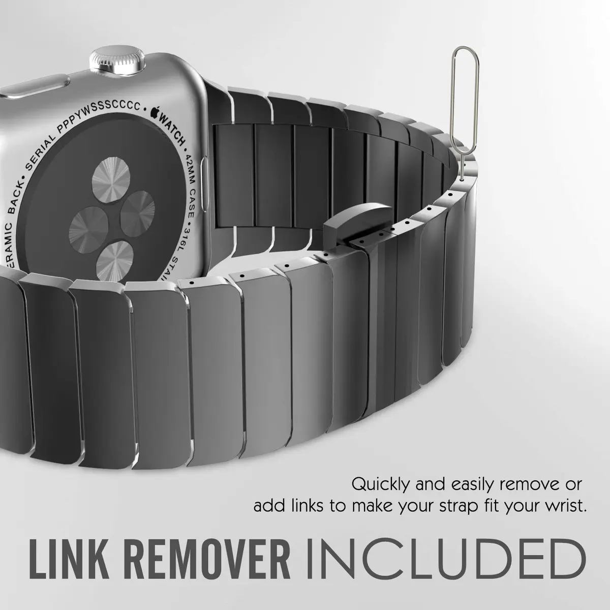 NewWays Stainless Steel Metal Band Compatible with Apple Watch Ultra 2/Series 9/8/7/6/5/4/3/2/1 49mm/45mm/44mm/42mm/41mm Black | Adjustable Link Bracelet - view 5