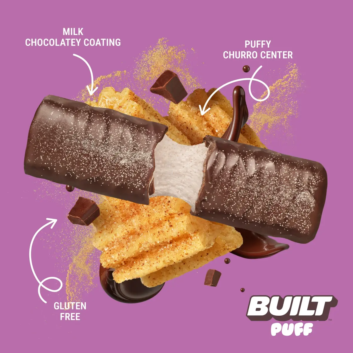 BUILT Puff Protein Bars Churro 12 Count (Pack of 1) | 17g Protein Snack Bar for All-Day Energy - view 2