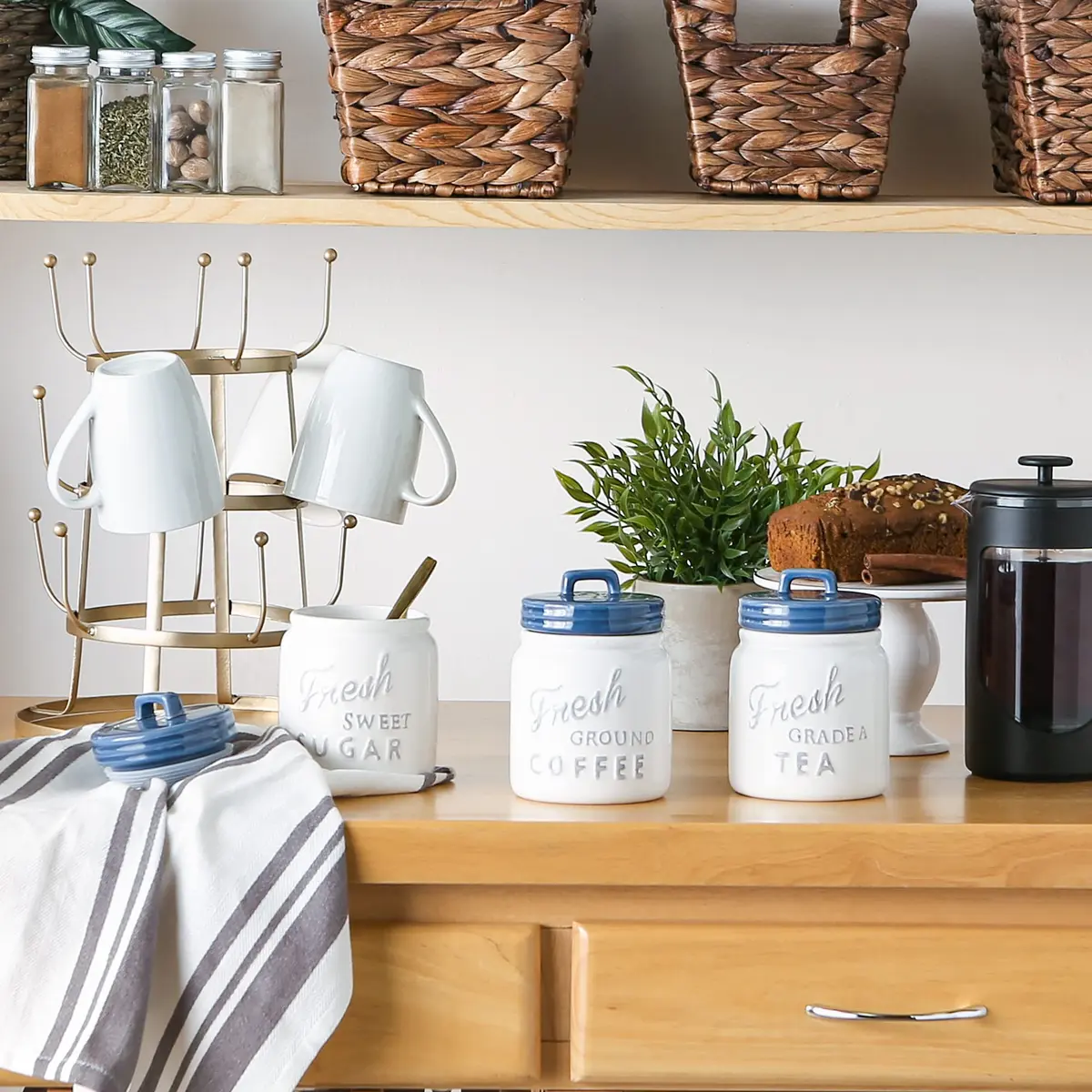 DII Ceramic Kitchen Canister Set with Bamboo Lids, 3-Piece Set (4.5"L x 4.5"W x 5.5"H, 6 Cups Total) | Airtight Seal for Dry Food Storage - view 4