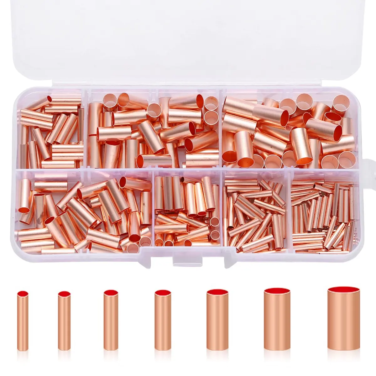 Teansic Copper Wire Ferrules Kit, 250Pcs, 7 Sizes, Non Insulated, Copper, AWG 8-18 | Reliable Electrical Connectors - main product image