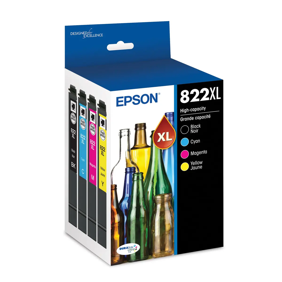 Epson 822XL High Capacity Pigment Ink Cartridge 4-Pack | Fast-Drying, High-Yield Ink for Epson Printers - main product image