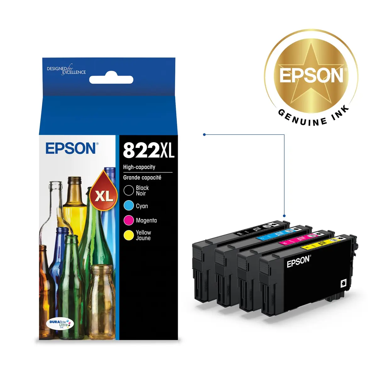 Epson 822XL High Capacity Pigment Ink Cartridge 4-Pack | Fast-Drying, High-Yield Ink for Epson Printers - view 2
