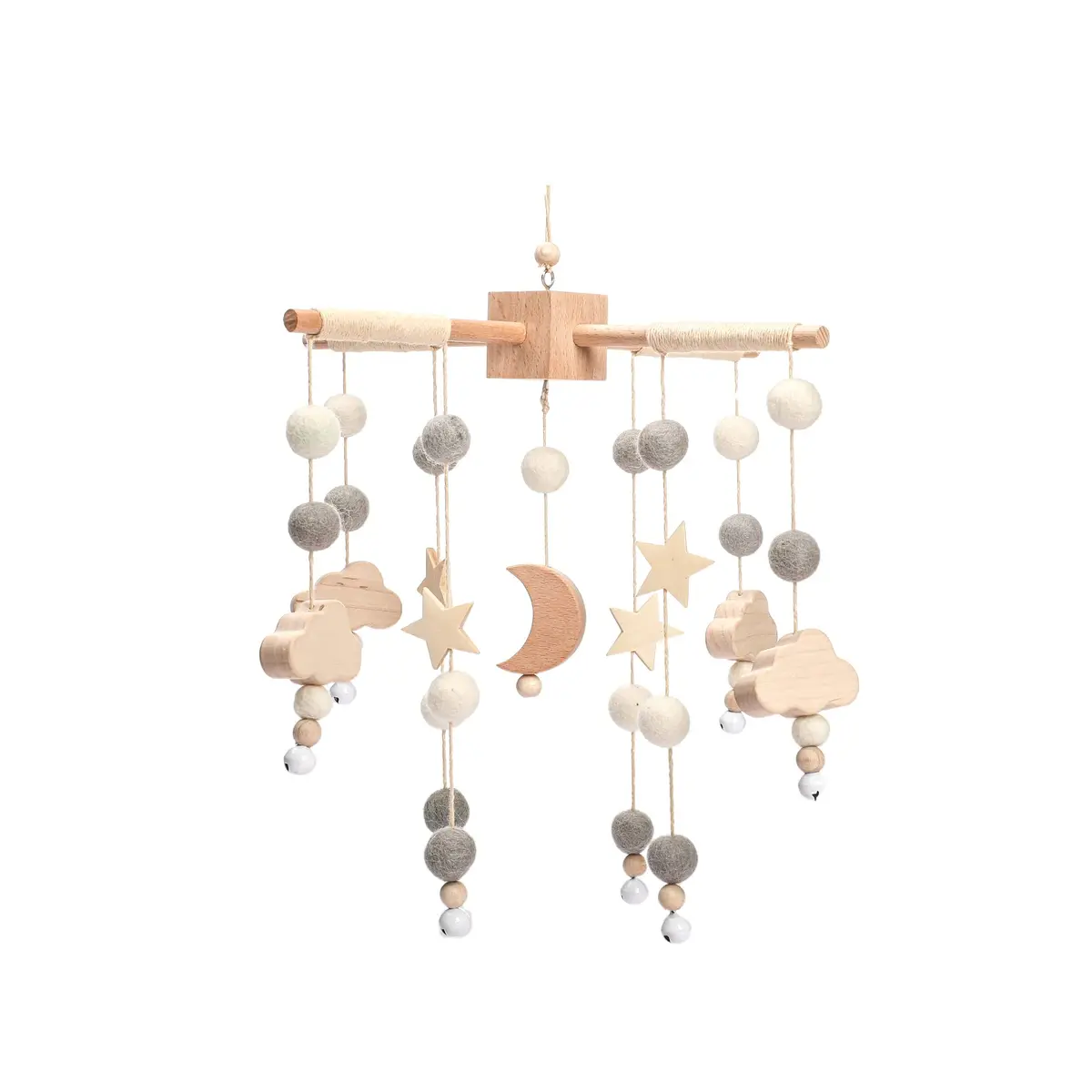 JETM·HH Baby Mobile for Crib | Boho Star Moon Nursery Decor | Grey 12.7cm (5 inch) | Gentle Hanging Decoration - main product image