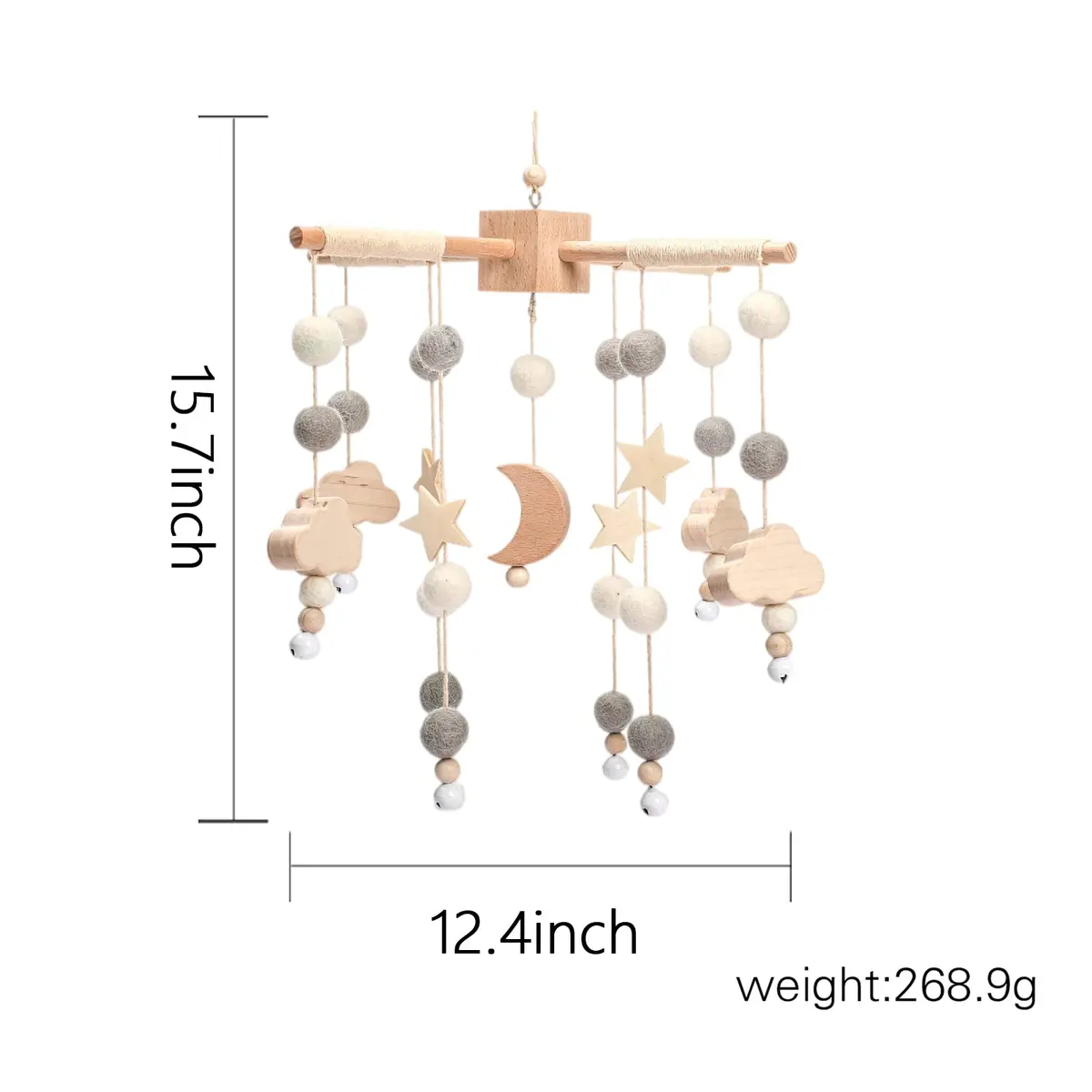 JETM·HH Baby Mobile for Crib | Boho Star Moon Nursery Decor | Grey 12.7cm (5 inch) | Gentle Hanging Decoration - view 5