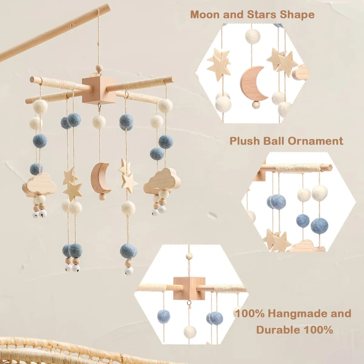 JETM·HH Boho Star Moon Baby Mobile for Crib | 12.7 cm (5 inches) Diameter - view 2