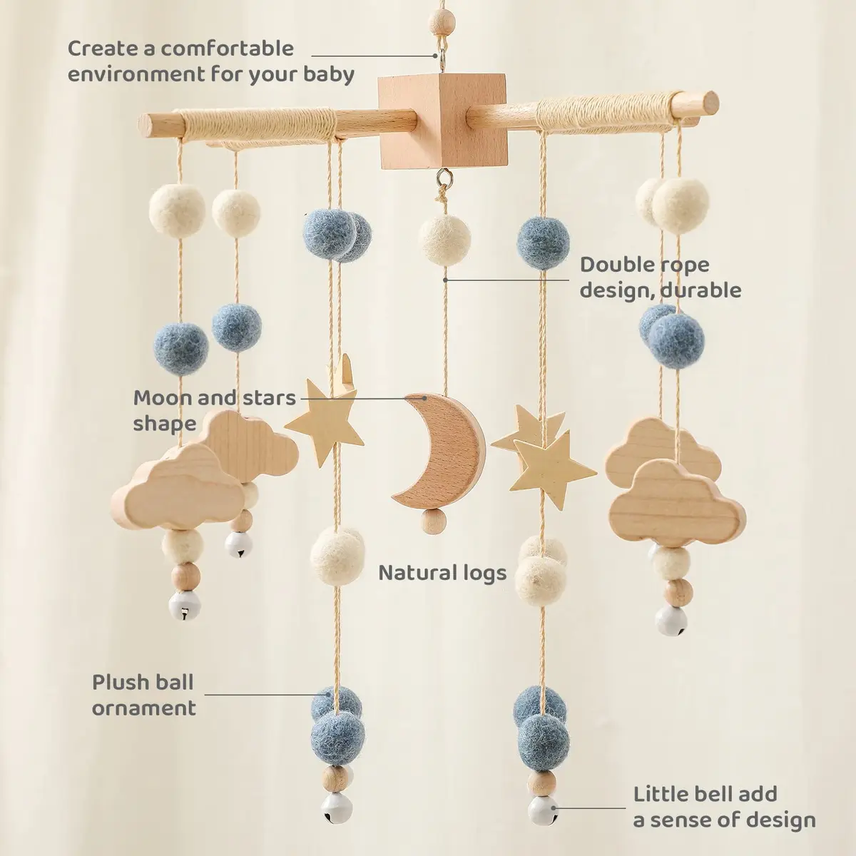JETM·HH Boho Star Moon Baby Mobile for Crib | 12.7 cm (5 inches) Diameter - view 4