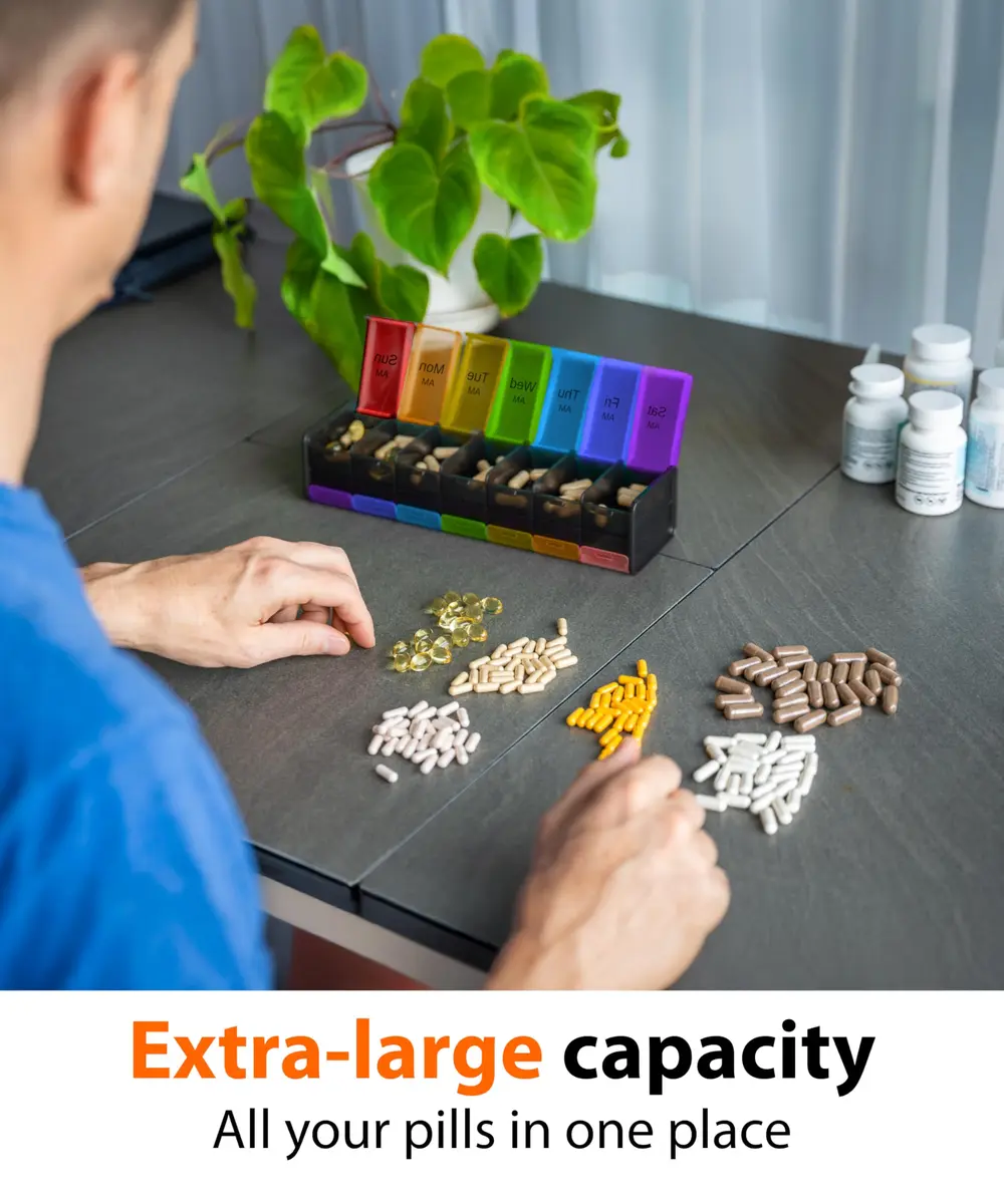 BEXEEN Extra Large Pill Organizer XXL Pill Box 7 Day Weekly Pill Organizer with AM PM Large Compartments 25.65cm (10.1" x 2.7" x 2.1") - view 4