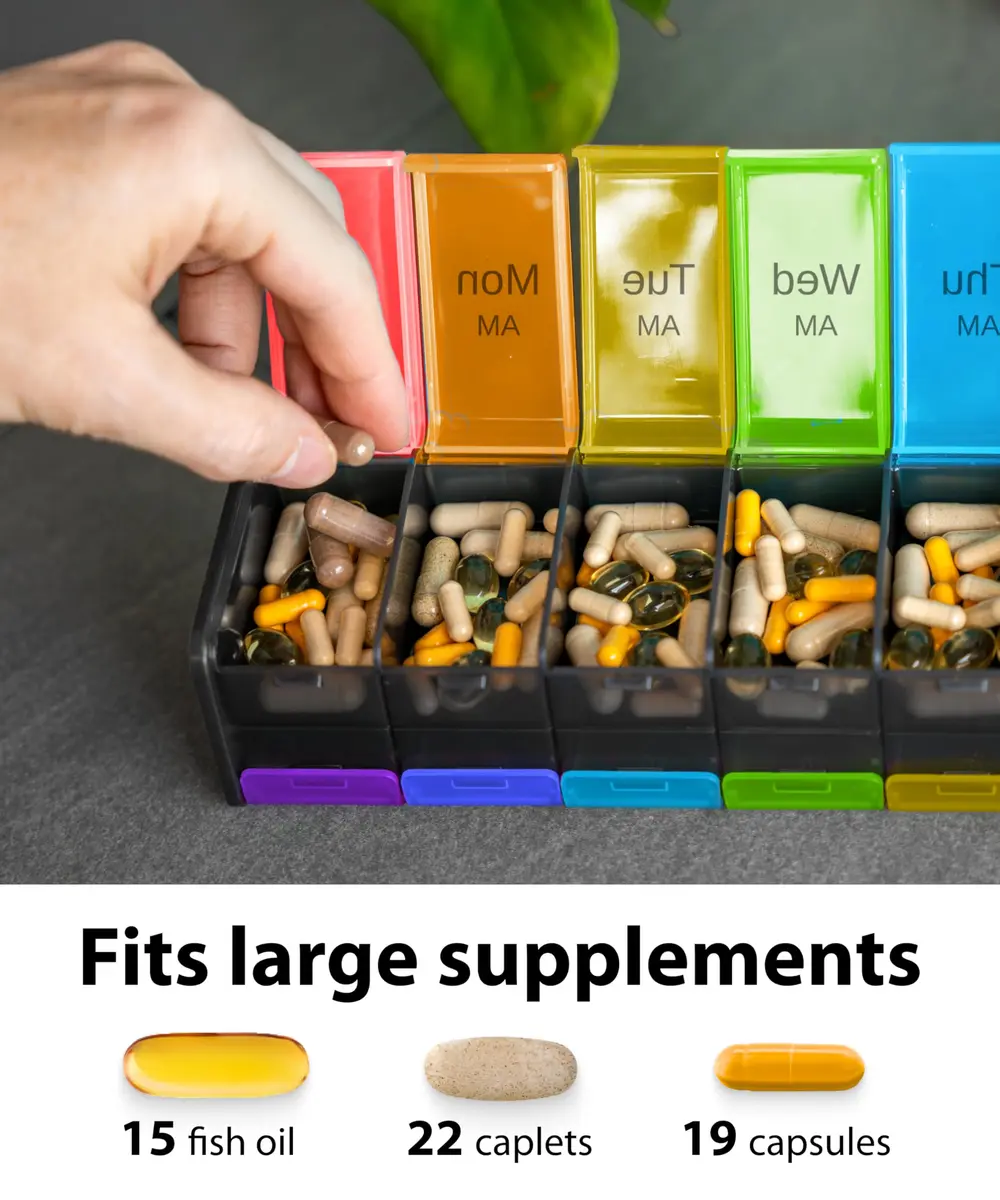 BEXEEN Extra Large Pill Organizer XXL Pill Box 7 Day Weekly Pill Organizer with AM PM Large Compartments 25.65cm (10.1" x 2.7" x 2.1") - view 5