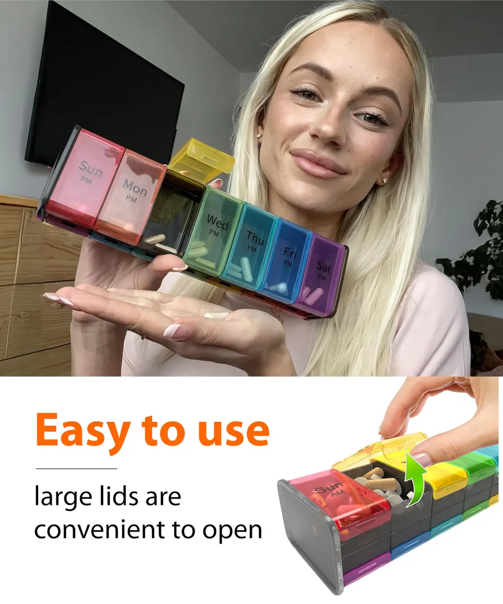BEXEEN Extra Large Pill Organizer XXL Pill Box 7 Day Weekly Pill Organizer with AM PM Large Compartments 25.65cm (10.1" x 2.7" x 2.1") - view 7