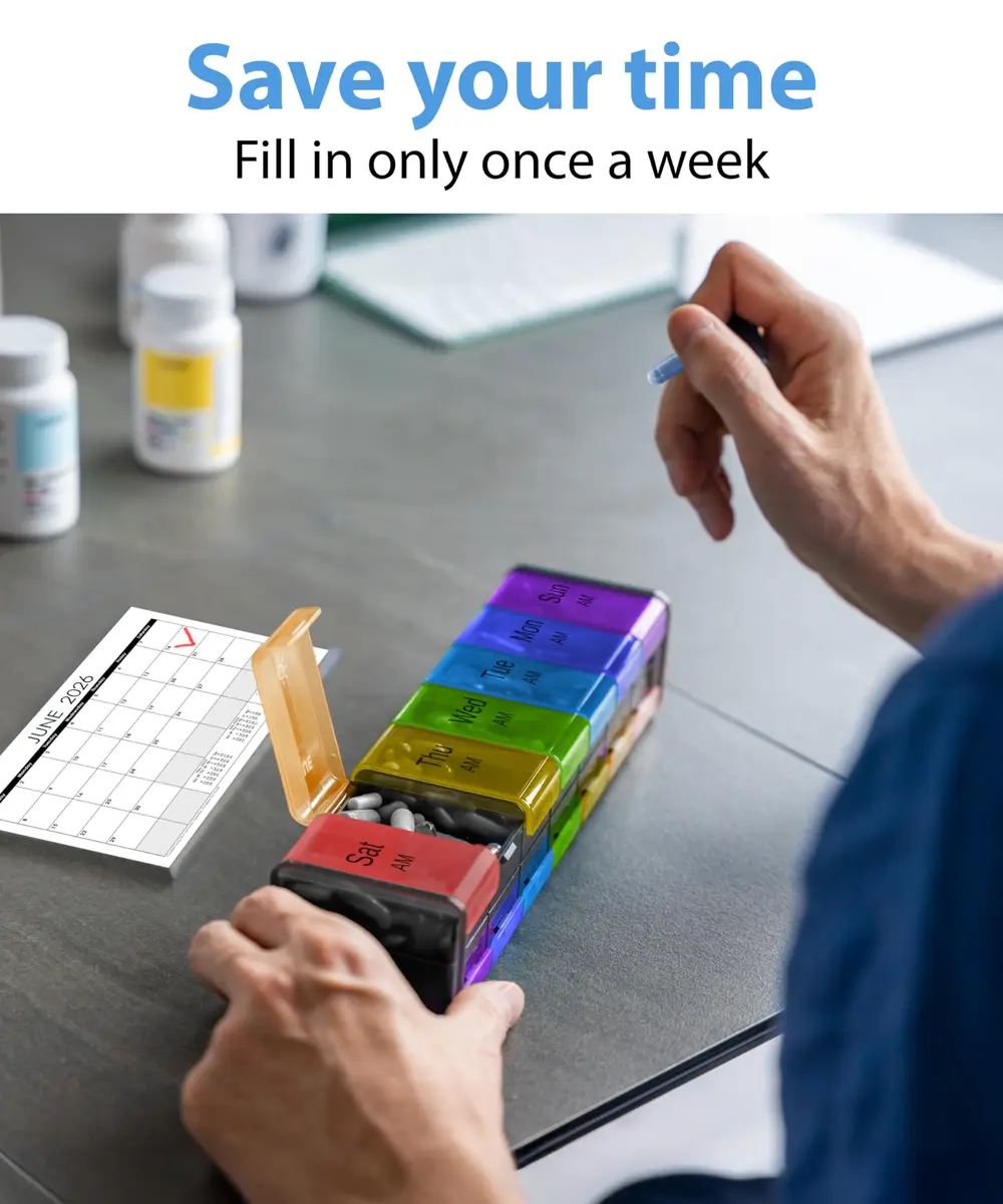 BEXEEN Extra Large Pill Organizer XXL Pill Box 7 Day Weekly Pill Organizer with AM PM Large Compartments 25.65cm (10.1" x 2.7" x 2.1") - view 8
