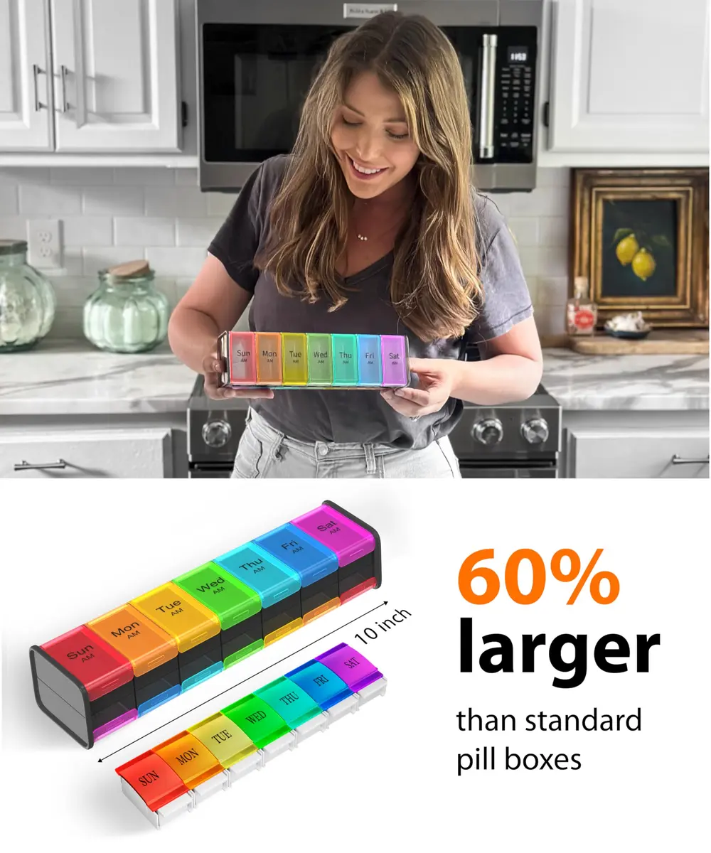 BEXEEN Extra Large Pill Organizer XXL Pill Box 7 Day Weekly Pill Organizer with AM PM Large Compartments 25.65cm (10.1" x 2.7" x 2.1") - view 2