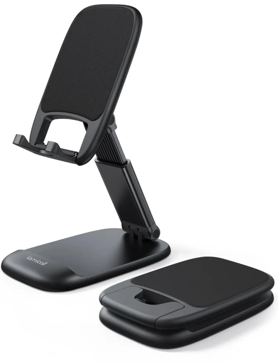 Lamicall Adjustable Phone Stand for Desk, 3.2" Height Extension | Metal Base, Foldable, Universal Compatibility - main product image