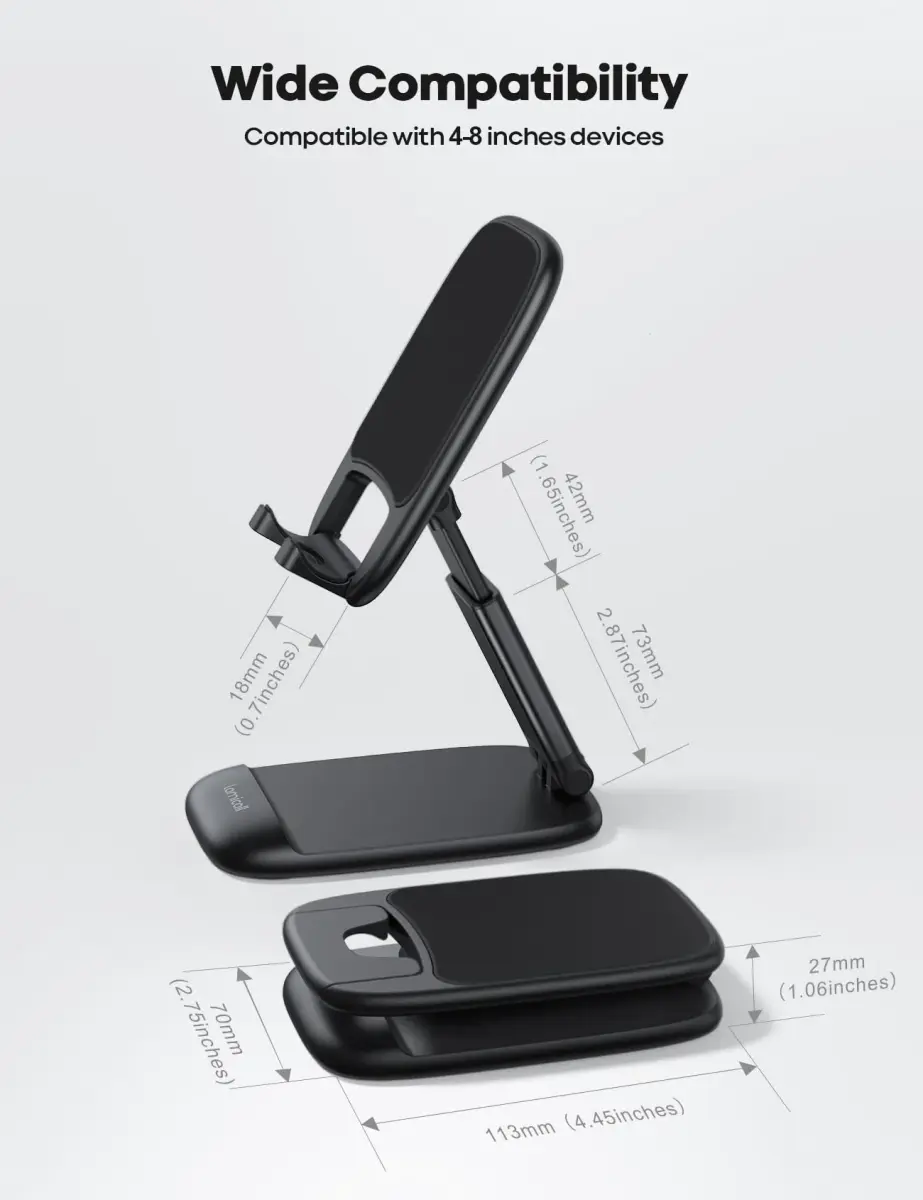 Lamicall Adjustable Phone Stand for Desk, 3.2" Height Extension | Metal Base, Foldable, Universal Compatibility - view 5