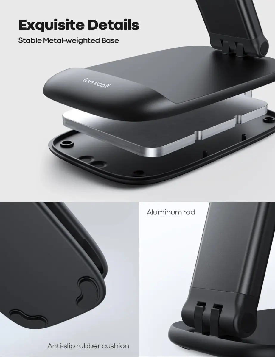 Lamicall Adjustable Phone Stand for Desk, 3.2" Height Extension | Metal Base, Foldable, Universal Compatibility - view 6
