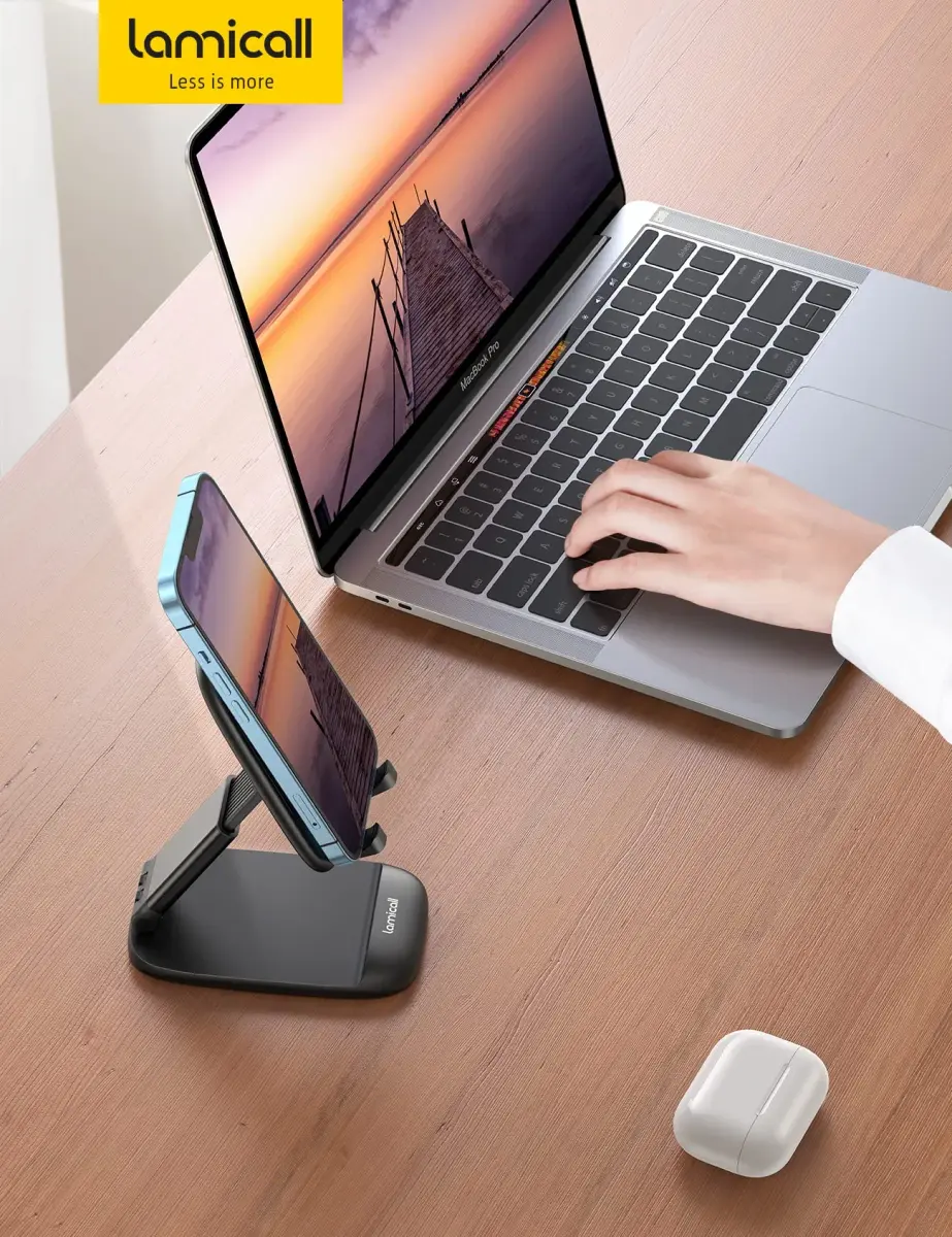 Lamicall Adjustable Phone Stand for Desk, 3.2" Height Extension | Metal Base, Foldable, Universal Compatibility - view 7