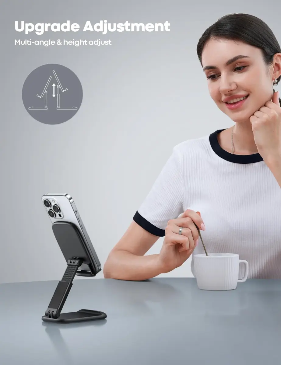 Lamicall Adjustable Phone Stand for Desk, 3.2" Height Extension | Metal Base, Foldable, Universal Compatibility - view 2