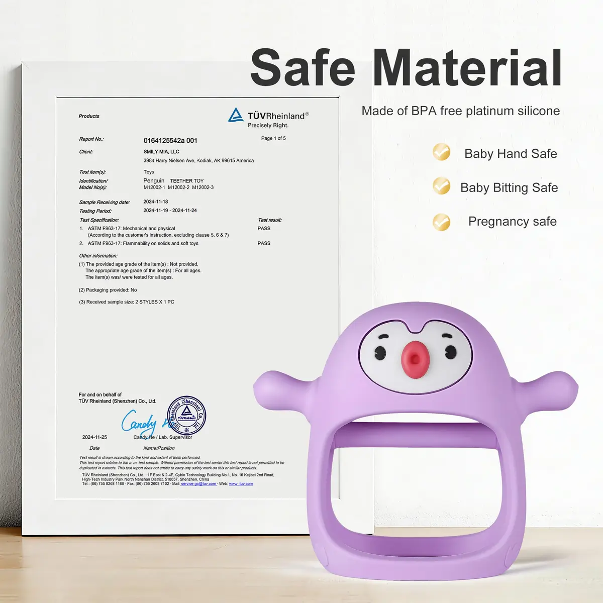 Smily Mia Penguin Teether | BPA-Free Silicone Baby Teething Toy for 0-6 Months - view 8