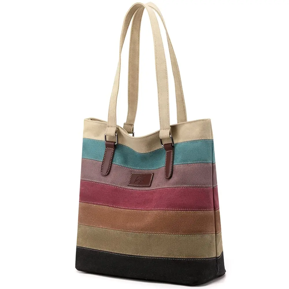 SNUG STAR Canvas Handbag Multi-Color Striped Lattice Cross Body Shoulder Purse Bag Tote-Handbag for Women (Multi Color E) 34cm (13.39in) H - main product image